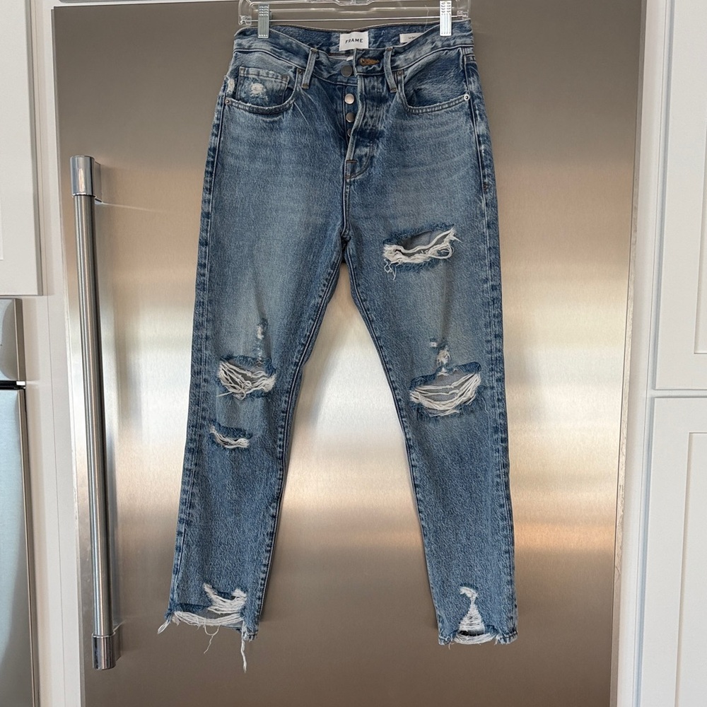 Frame “Le Original” Cascade Blue Rips jeans in excellent condition.